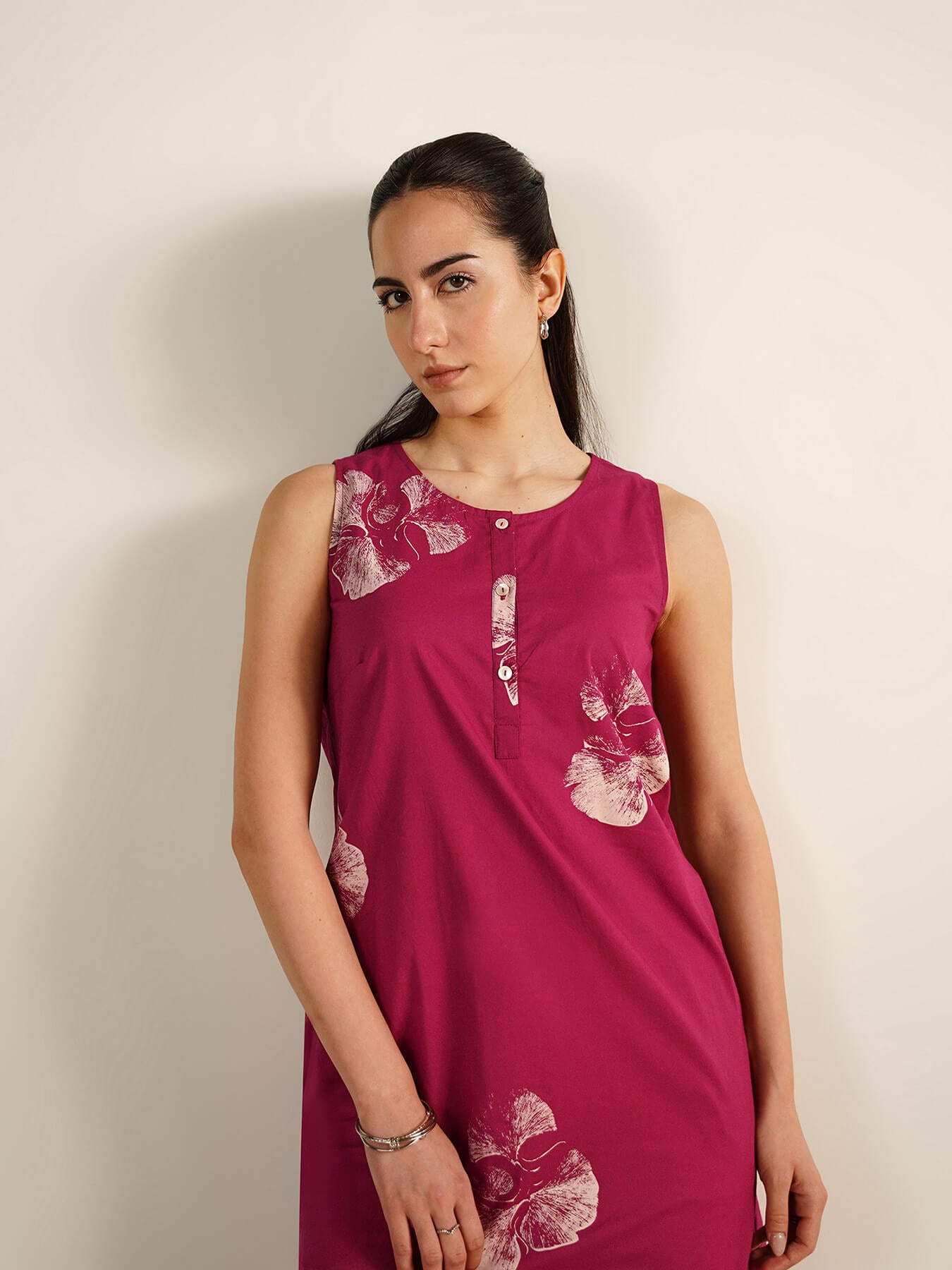 Cotton Floral Straight Kurta - Pink