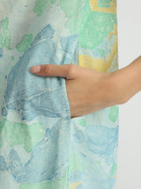 Cotton Marble Print Shirt Collar Kurta - Multicolour