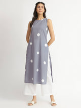 Cotton Bandhani Tie & Dye Kurta - Grey