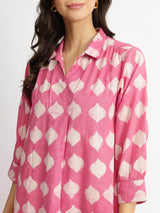 Cotton Dabu Abstract Print Kurta - Pink