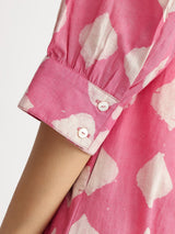 Cotton Dabu Abstract Print Kurta - Pink