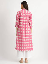Cotton Dabu Abstract Print Kurta - Pink