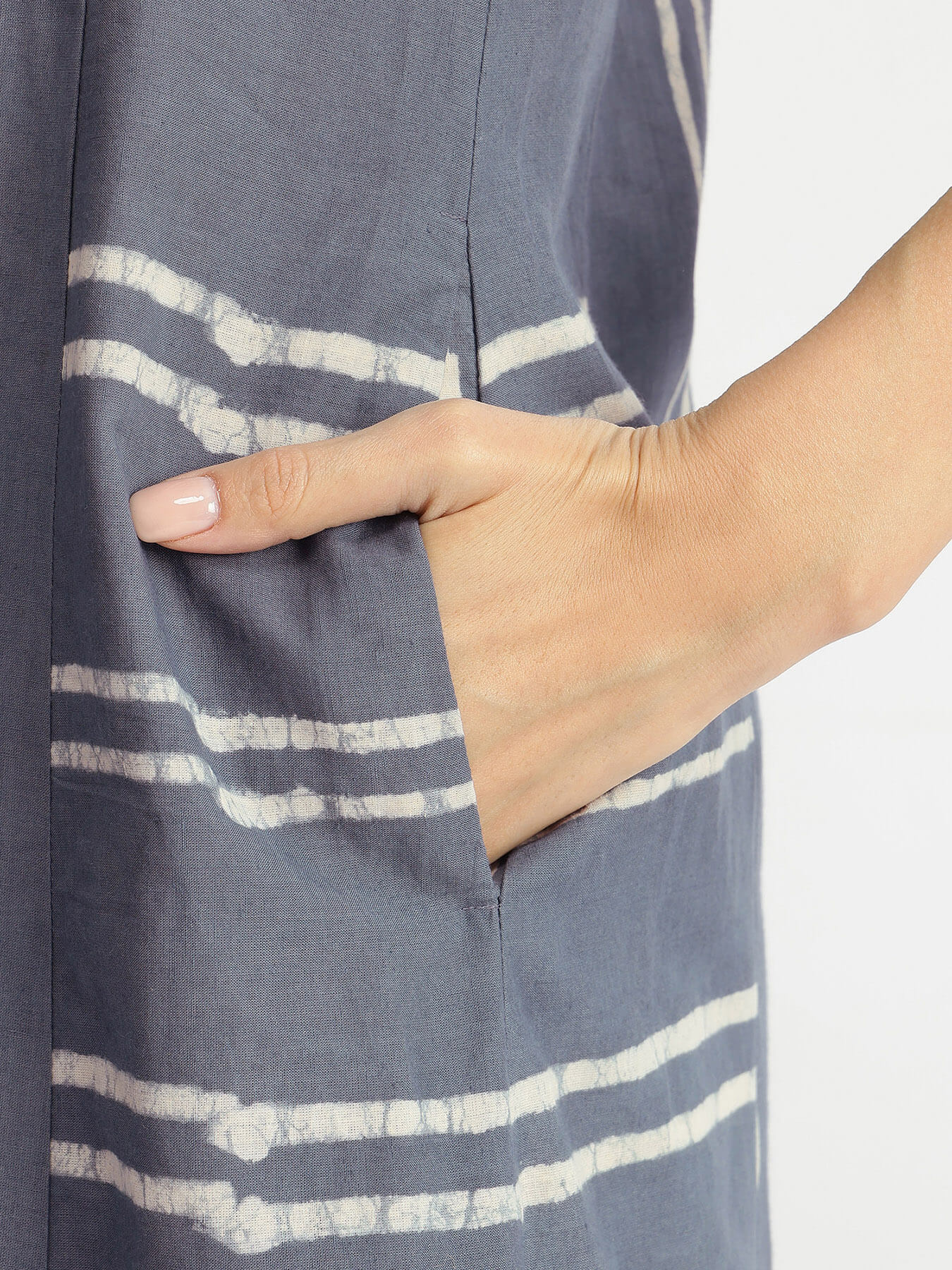 Cotton Dabu Stripe Play Kurta - Grey