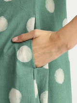 Cotton Dabu Polka Print Kurta - Green