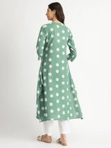 Cotton Dabu Polka Print Kurta - Green
