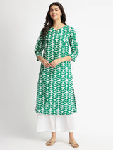 Cotton Floral Straight Kurta - Green