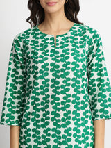 Cotton Floral Straight Kurta - Green