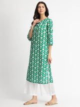 Cotton Floral Straight Kurta - Green