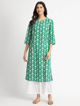 Cotton Floral Straight Kurta - Green