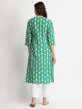 Cotton Floral Straight Kurta - Green