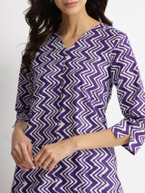 Cotton Chevron Asymmetric Kurta - Purple