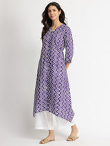 Cotton Chevron Asymmetric Kurta - Purple