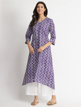 Cotton Chevron Asymmetric Kurta - Purple