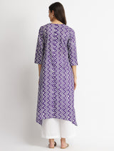 Cotton Chevron Asymmetric Kurta - Purple