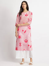Cotton Floral Motif Kurta - Pink