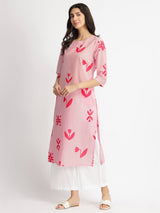 Cotton Floral Motif Kurta - Pink