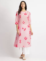 Cotton Floral Motif Kurta - Pink