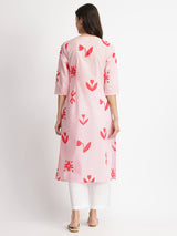 Cotton Floral Motif Kurta - Pink