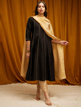 Raw Silk A-line Kurta - Black