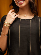 Raw Silk A-line Kurta - Black