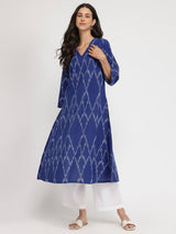 Cotton Ikat A-line Kurta - Blue