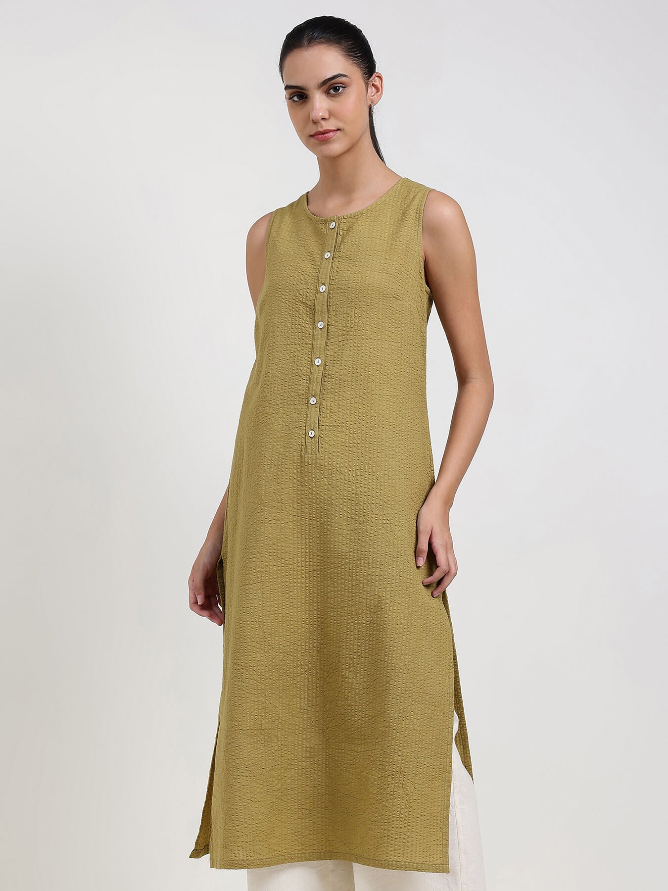 Cotton Solid Straight Kurta - Green