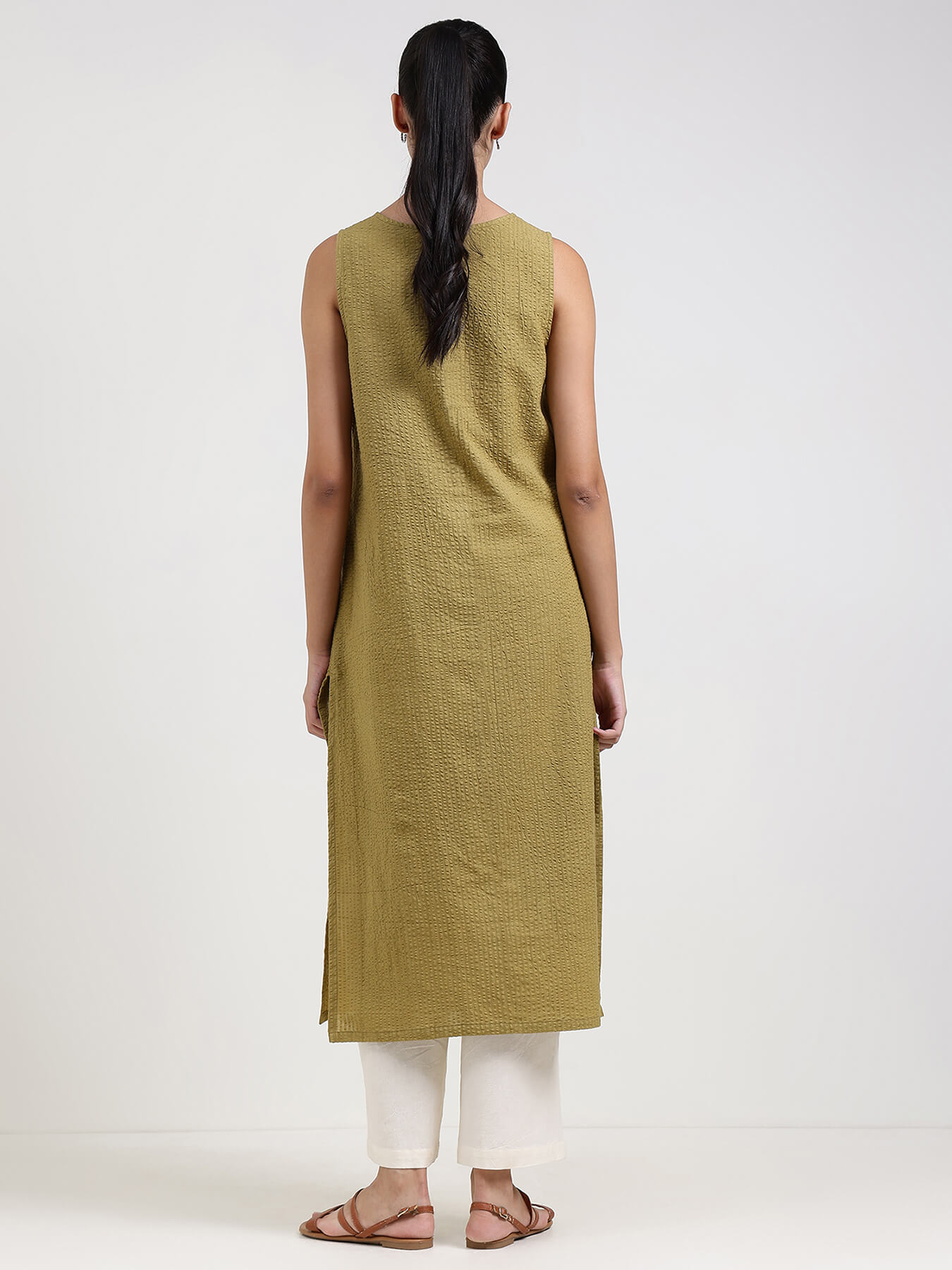 Cotton Solid Straight Kurta - Green