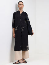 Cotton Floral Straight Kurta - Black
