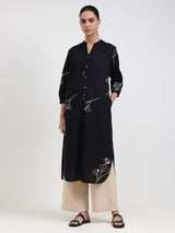 Cotton Floral Straight Kurta - Black