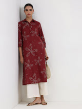 Cotton Bandhani Floral Shirt Kurta - Rust