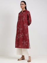 Cotton Bandhani Floral Shirt Kurta - Rust