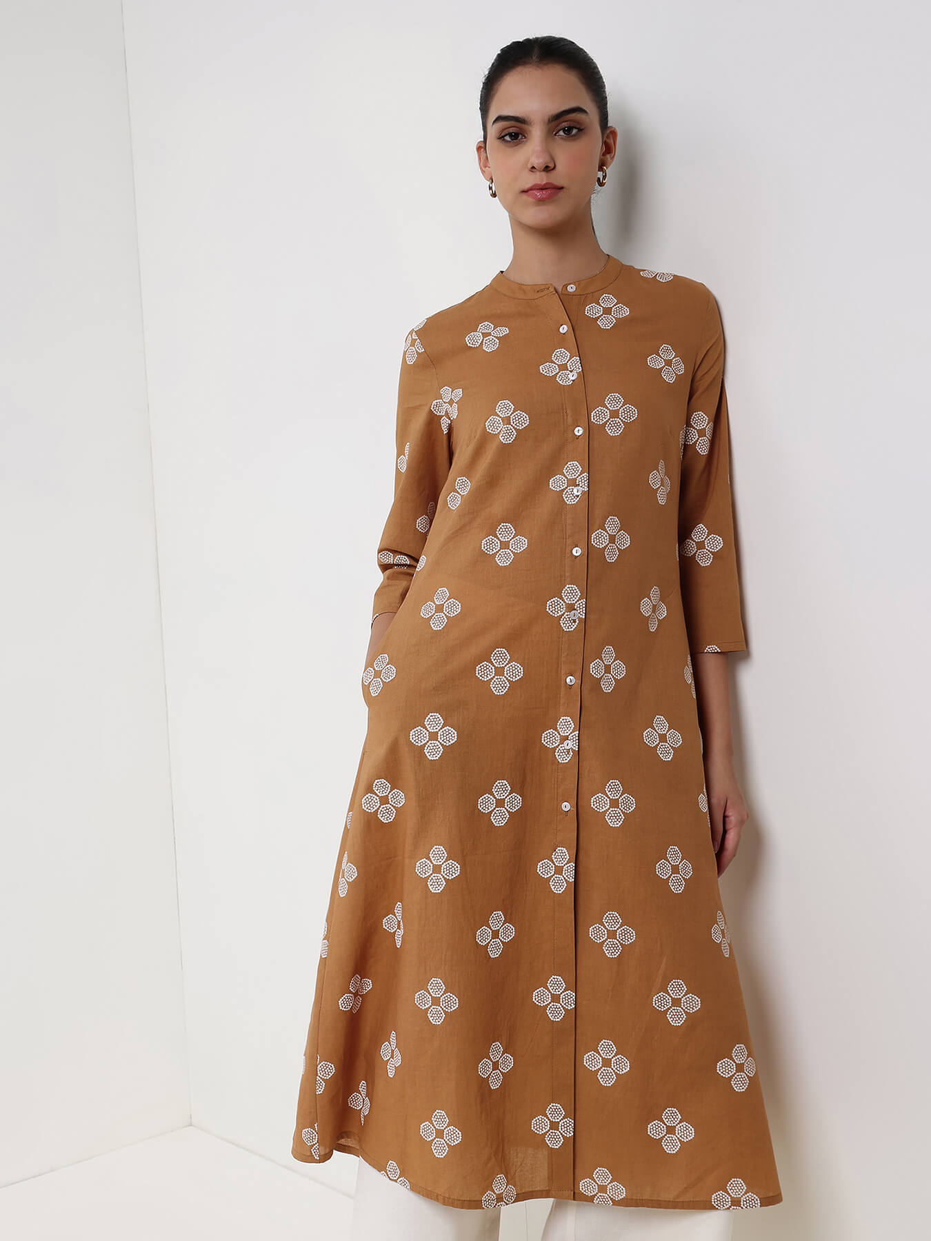 Cotton Floral Flared Kurta - Yellow