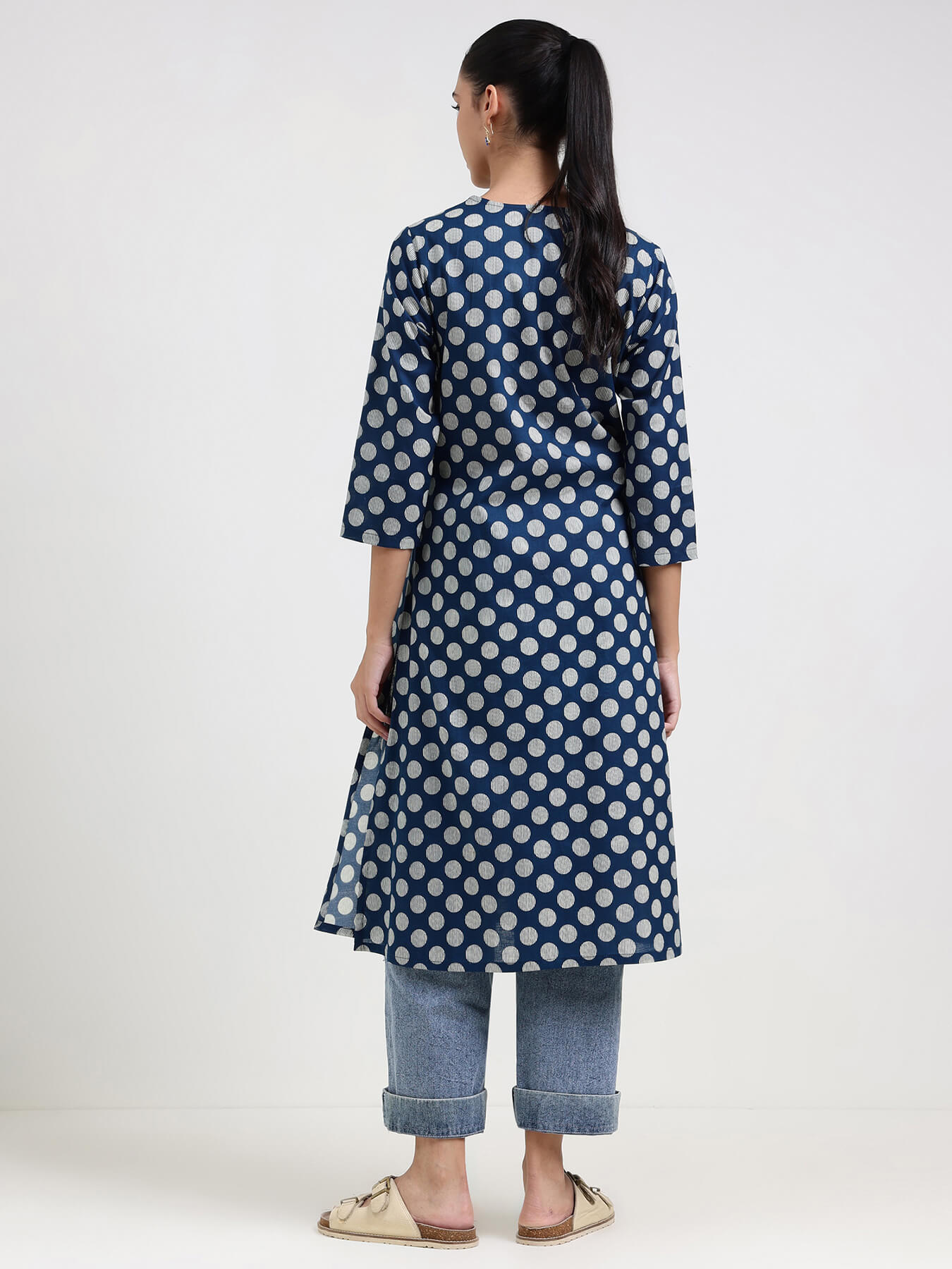 Cotton Geometric Straight Kurta - Blue