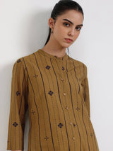 Cotton Striped Flared Kurta - Mustard