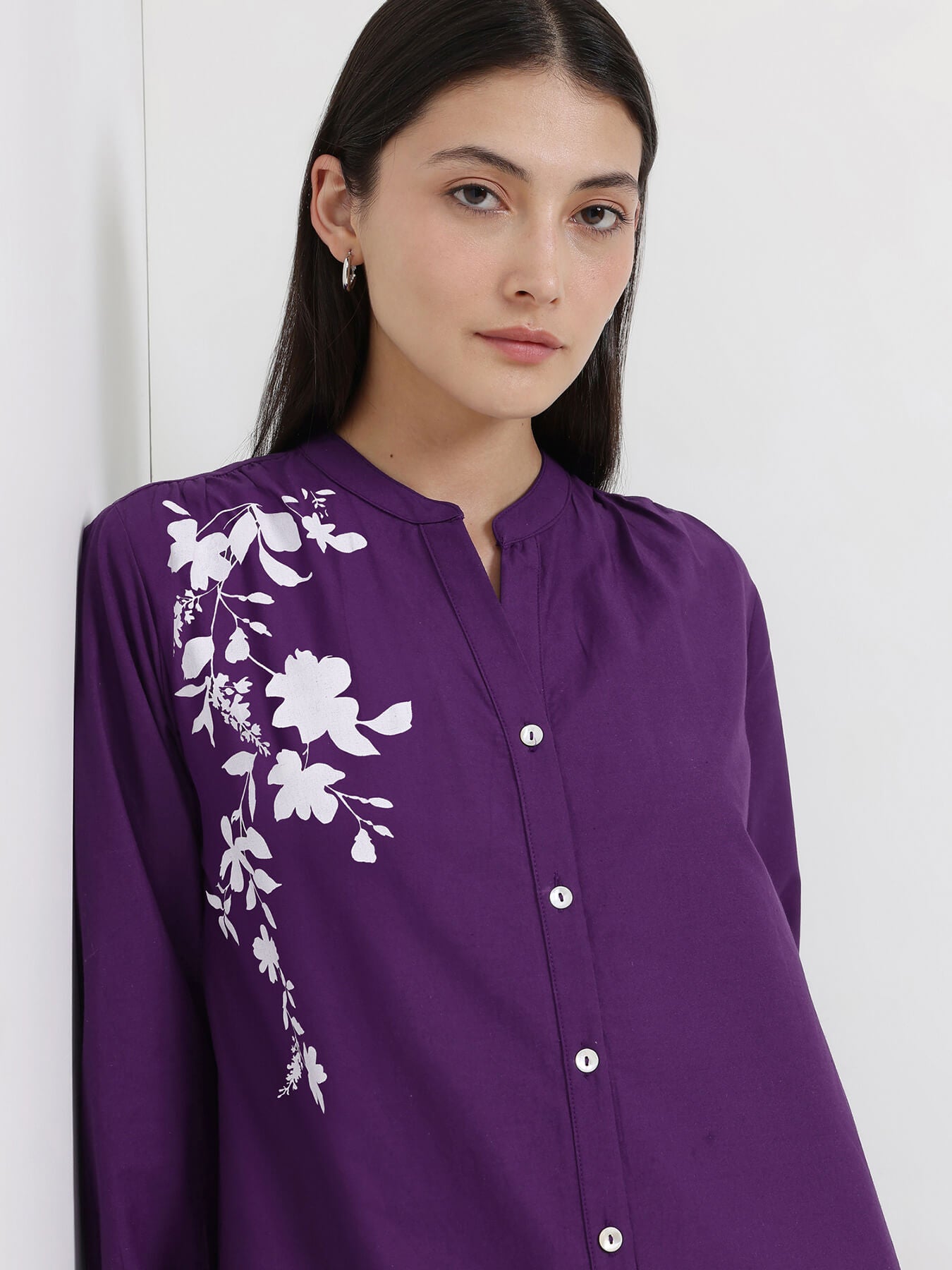 Cotton Floral Straight Kurta - Purple