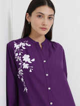 Cotton Floral Straight Kurta - Purple