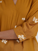 Cotton Floral Straight Kurta - Mustard