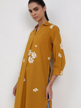 Cotton Floral Straight Kurta - Mustard