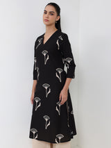 Cotton Floral Straight Kurta - Black