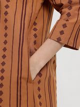 Cotton Striped Straight Kurta - Rust