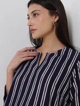 Cotton Striped Straight Kurta - Navy Blue