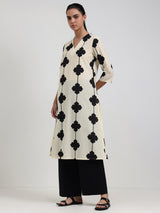 Cotton Floral Straight Kurta - White