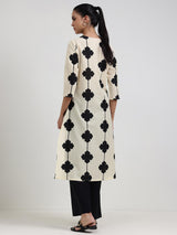 Cotton Floral Straight Kurta - White