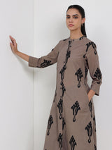 Cotton Ethnic Motif Flared Kurta - Grey