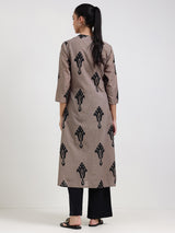 Cotton Ethnic Motif Flared Kurta - Grey