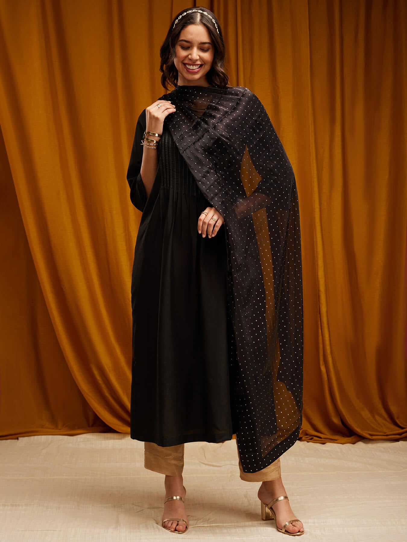 Muslin A-line Kurta - Black