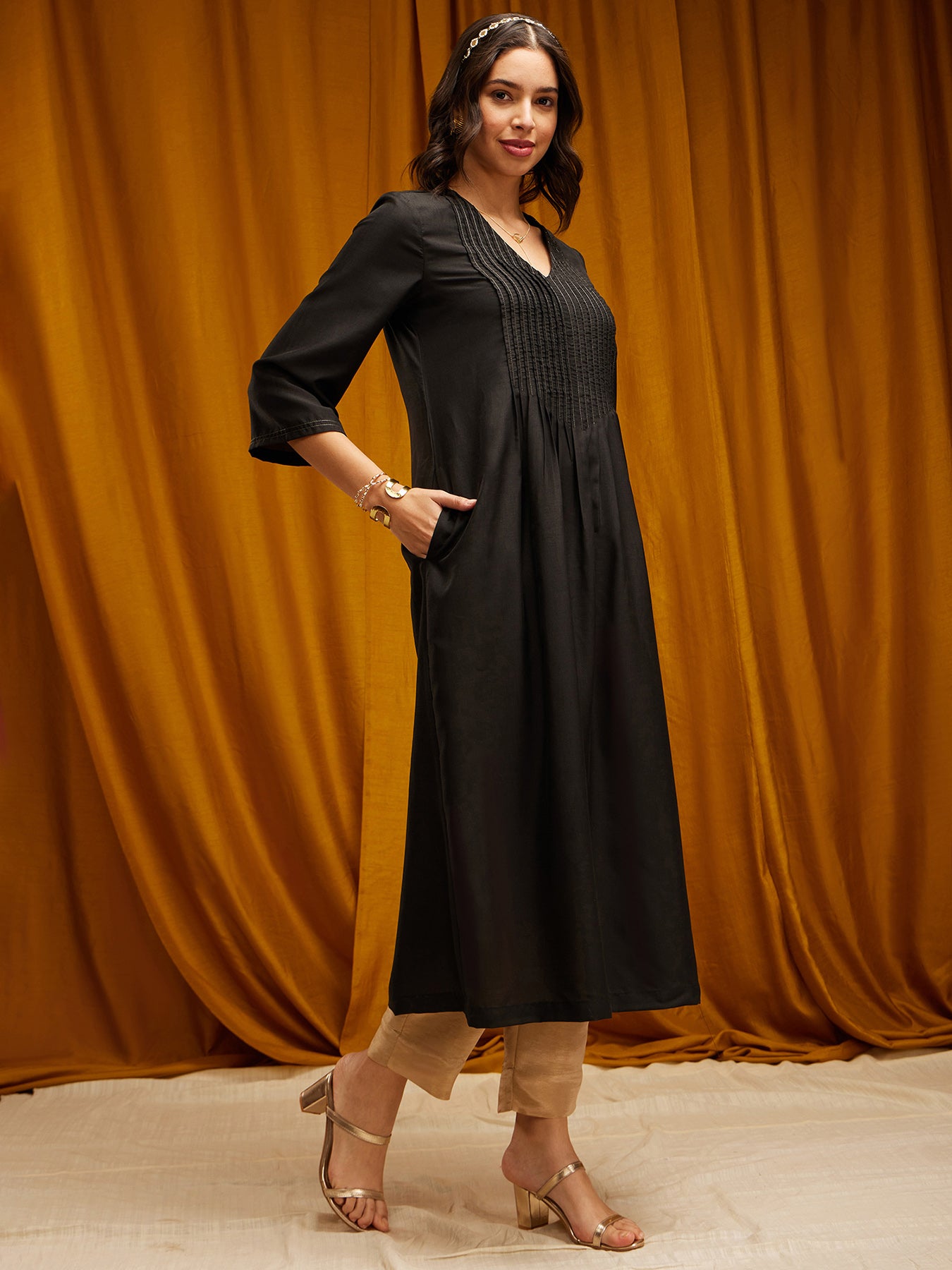 Muslin A-line Kurta - Black