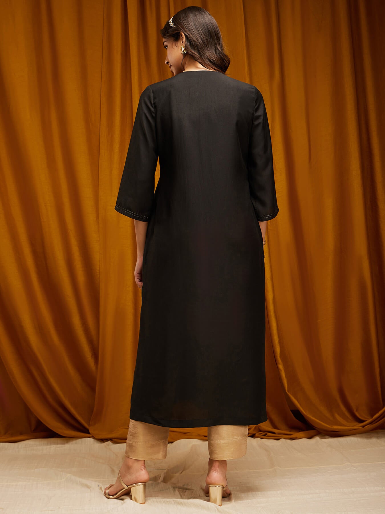 Muslin A-line Kurta - Black