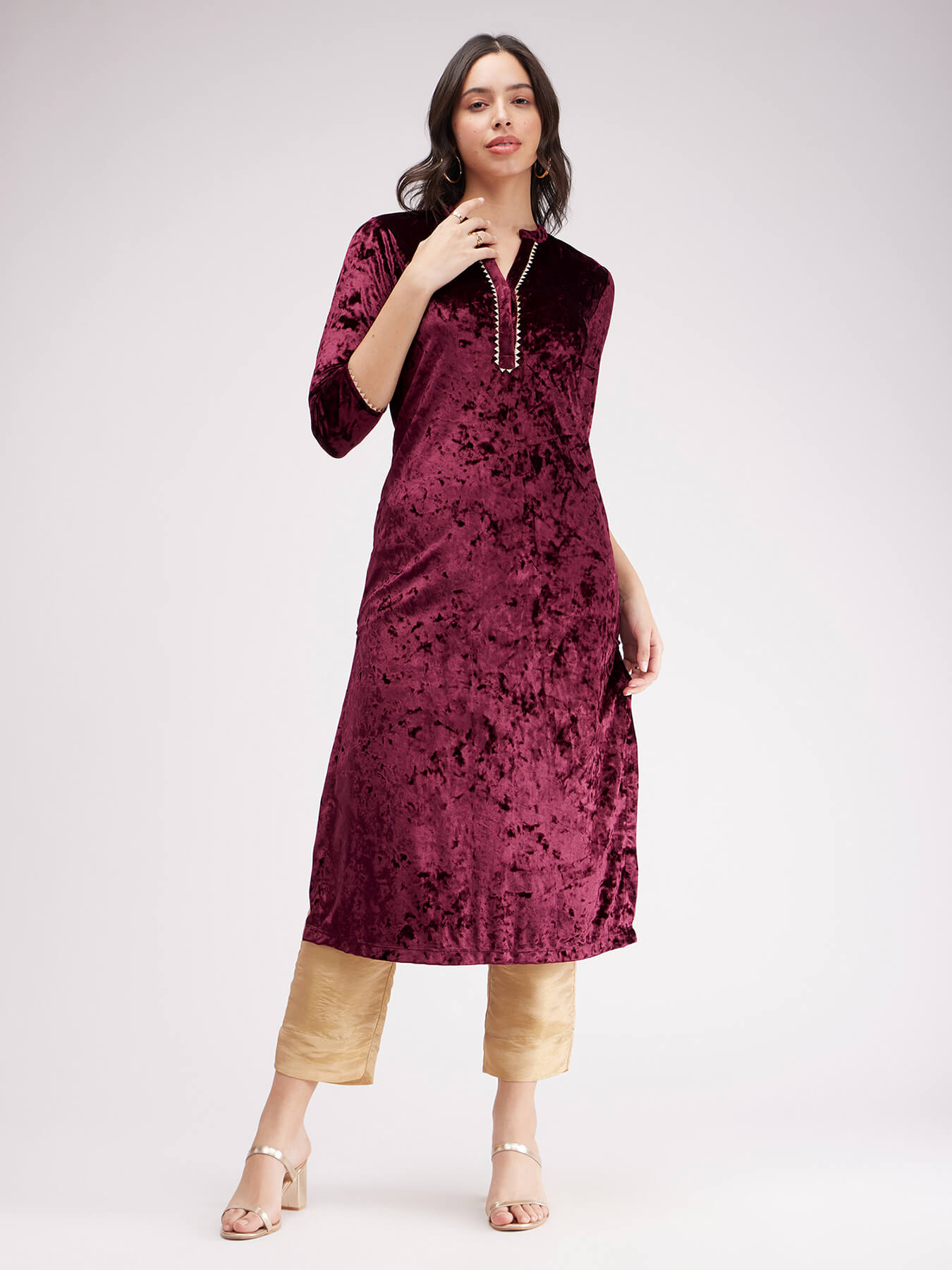 Velvet Straight Kurta - Maroon