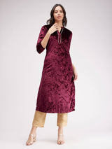 Velvet Straight Kurta - Maroon